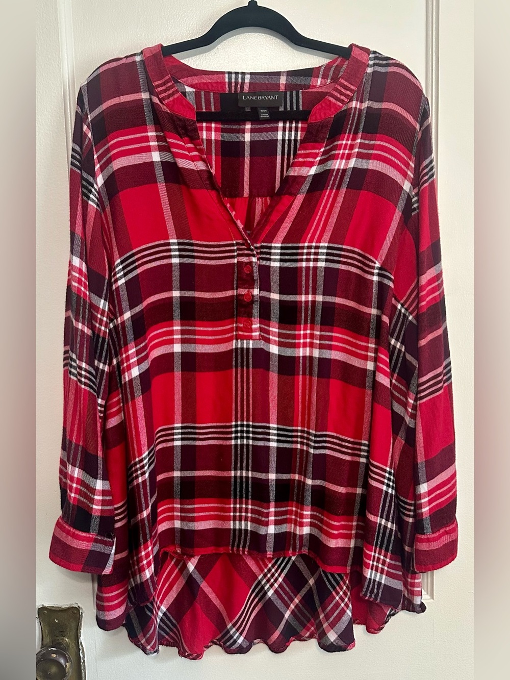 Lane Bryant Red & Black Plaid Tunic Henley (18/20)